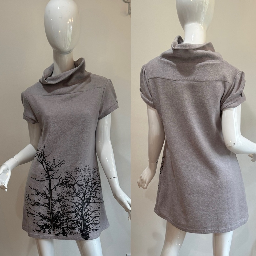 Sweater Tunic Mini Dress  Abstract Trees Winter Trees Cowl Neck